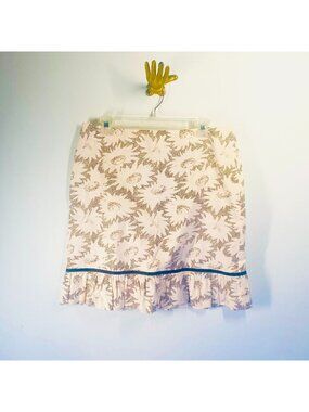 Folio Saks Fifth Avenue Floral Print Ruffle Hem Skirt Pale Pink & Black Size 10